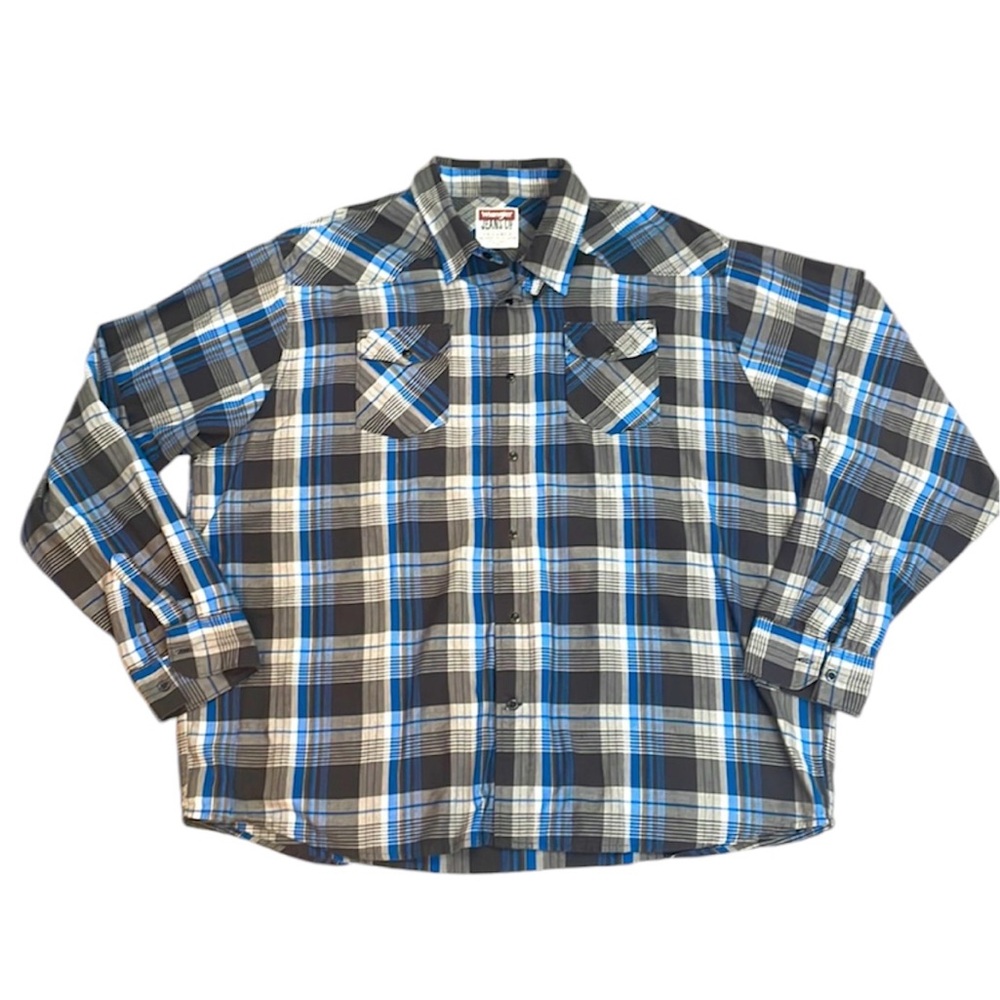 Wrangler Pearl Snap Western Shirt Lightweight Plaid Black Size 3XL